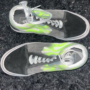 Vans Old Skool Green Flame Sneakers – Women’s 7 (Good Condition)